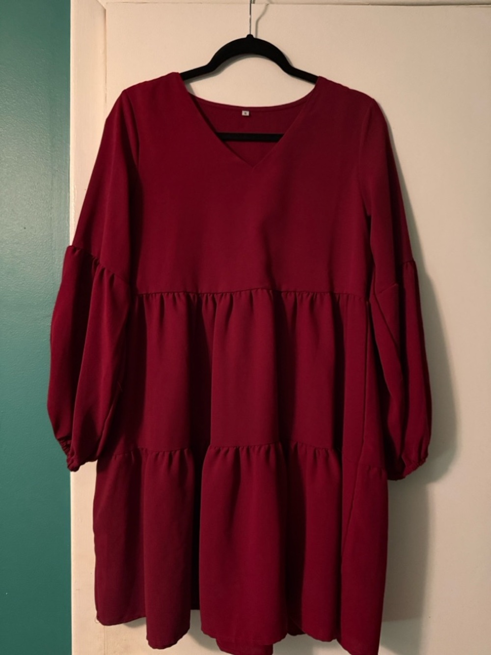 Size Small Boutique V-Neck Tiered Babydoll Dress - Deep Wine